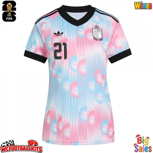 Belgium Timothy Castagne #21 Replica Away Stadium Shirt for Women World Cup 2026 Short Sleeve
